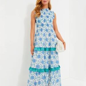Oliphant Blue and White Tiered Maxi Sundress